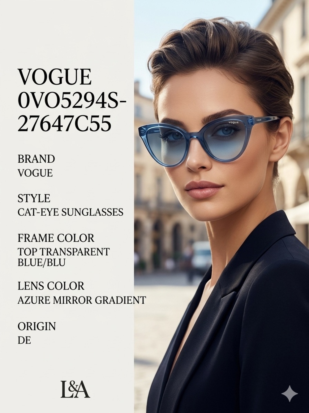 Vogue Transparent Blue Cat-Eye Sunglasses with Azure Gradient Lenses